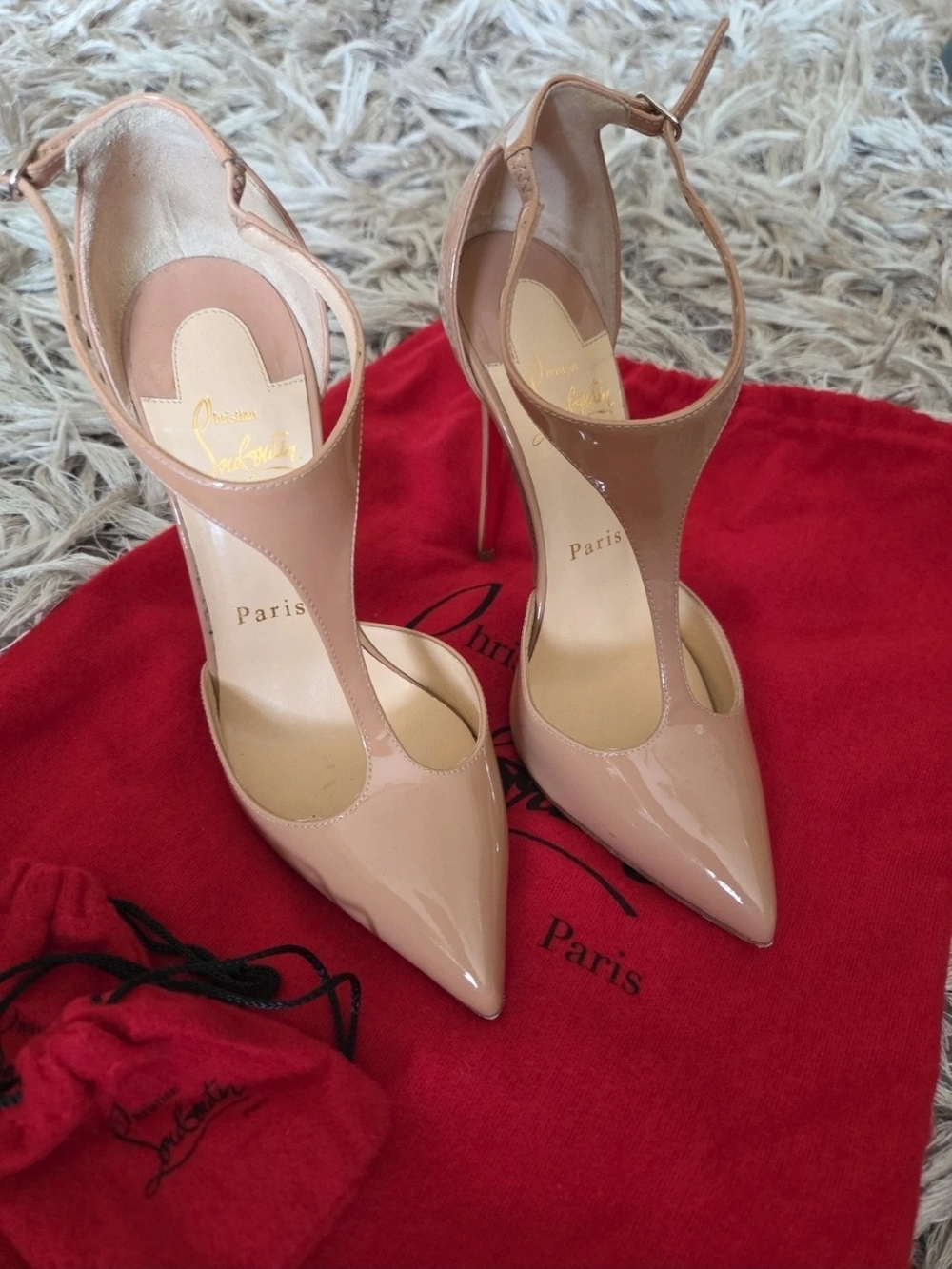 Christian Louboutin Blush Patent Leather T-Strap Pumps